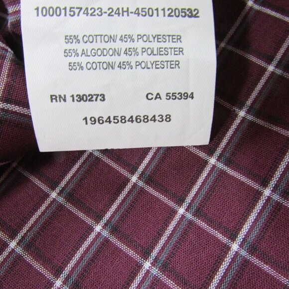 Wrangler Riata Men's Long Sleeve Plaid Button Shirt Burgundy - Picture 2 of 2
